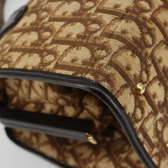 Christian Dior Trotter Canvas Hand Bag Beige Gold Auth 183778