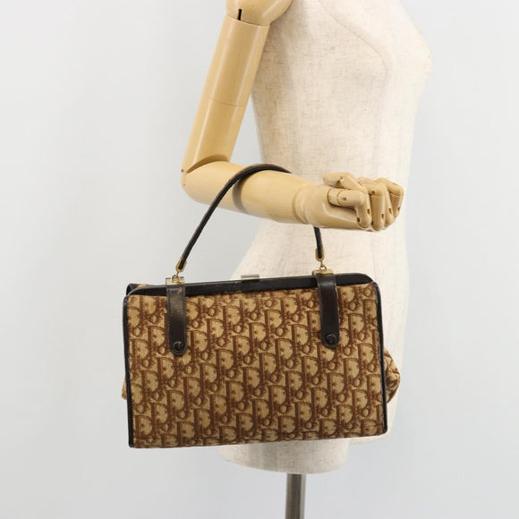 Christian Dior Trotter Canvas Hand Bag Beige Gold Auth 183778