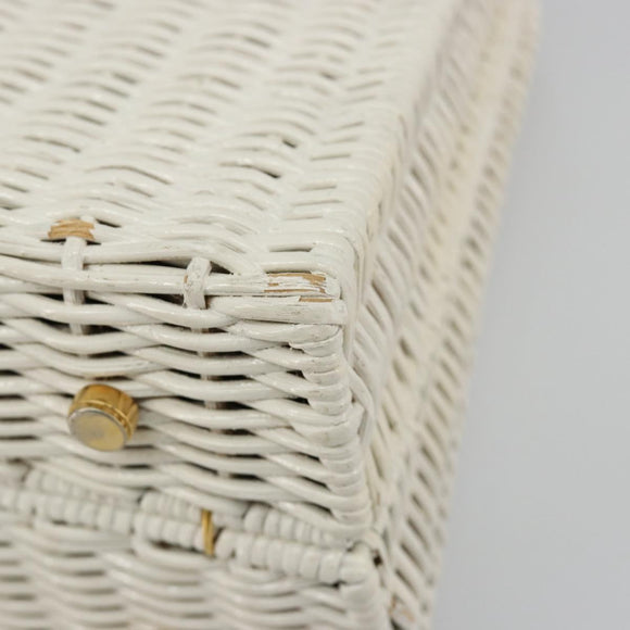 Salvatore Ferragamo Gancini Hand Bag Rattan White Gold Auth 183781A