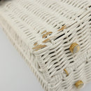 Salvatore Ferragamo Gancini Hand Bag Rattan White Gold Auth 183781A-15