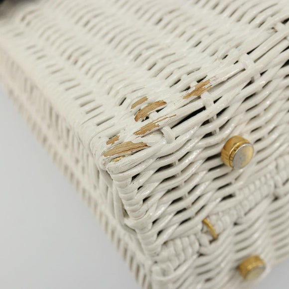 Salvatore Ferragamo Gancini Hand Bag Rattan White Gold Auth 183781A