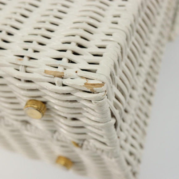 Salvatore Ferragamo Gancini Hand Bag Rattan White Gold Auth 183781A