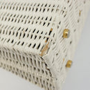 Salvatore Ferragamo Gancini Hand Bag Rattan White Gold Auth 183781A-17