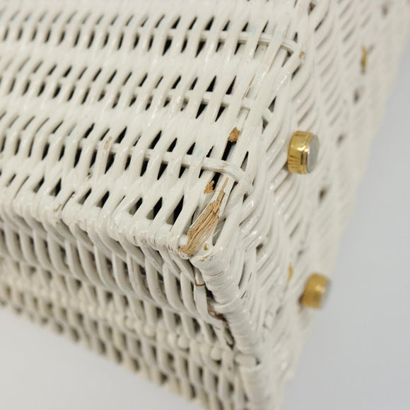 Salvatore Ferragamo Gancini Hand Bag Rattan White Gold Auth 183781A