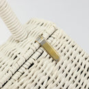 Salvatore Ferragamo Gancini Hand Bag Rattan White Gold Auth 183781A-9