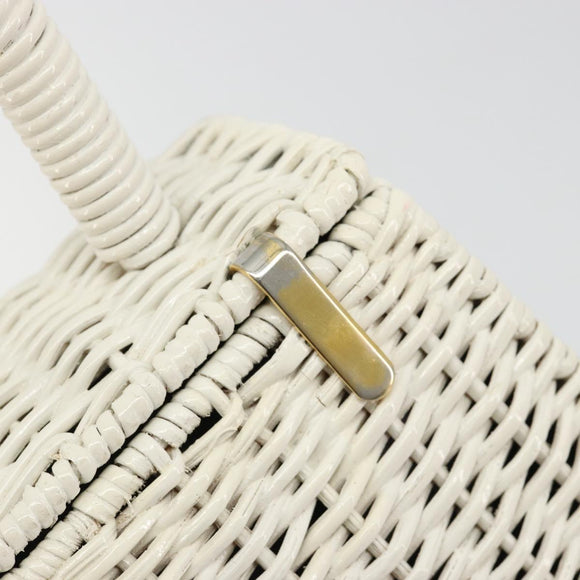 Salvatore Ferragamo Gancini Hand Bag Rattan White Gold Auth 183781A