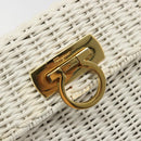 Salvatore Ferragamo Gancini Hand Bag Rattan White Gold Auth 183781A-18