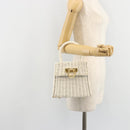 Salvatore Ferragamo Gancini Hand Bag Rattan White Gold Auth 183781A-22