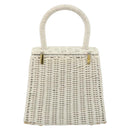 Salvatore Ferragamo Gancini Hand Bag Rattan White Gold Auth 183781A-2