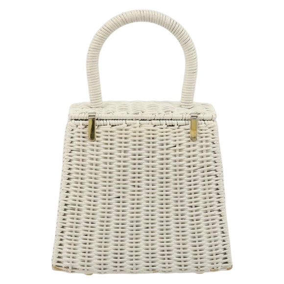 Salvatore Ferragamo Gancini Hand Bag Rattan White Gold Auth 183781A