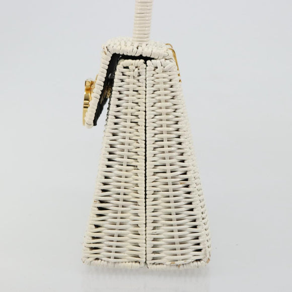 Salvatore Ferragamo Gancini Hand Bag Rattan White Gold Auth 183781A