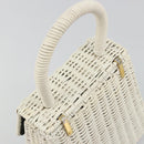 Salvatore Ferragamo Gancini Hand Bag Rattan White Gold Auth 183781A-6