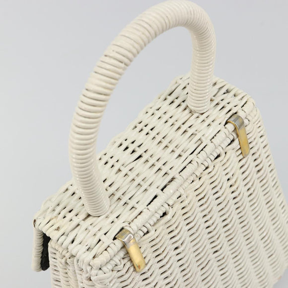 Salvatore Ferragamo Gancini Hand Bag Rattan White Gold Auth 183781A