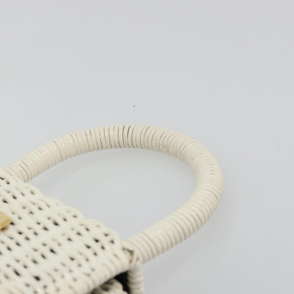 Salvatore Ferragamo Gancini Hand Bag Rattan White Gold Auth 183781A