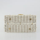 Salvatore Ferragamo Gancini Hand Bag Rattan White Gold Auth 183781A-5