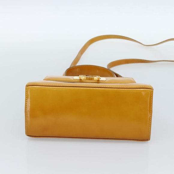 Salvatore Ferragamo Gancini Handtasche Lackleder 2-Wege Goldgelb Auth 183782