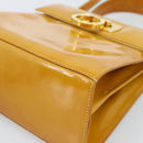 Salvatore Ferragamo Gancini Handtasche Lackleder 2-Wege Goldgelb Auth 183782-12