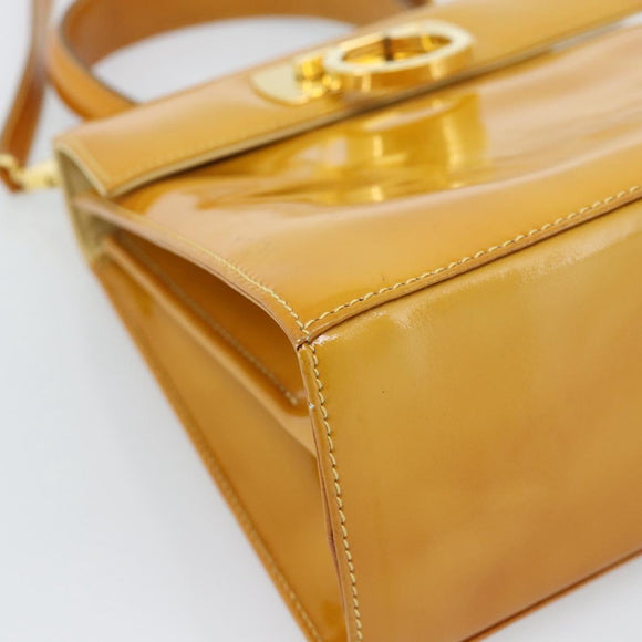 Salvatore Ferragamo Gancini Handtasche Lackleder 2-Wege Goldgelb Auth 183782