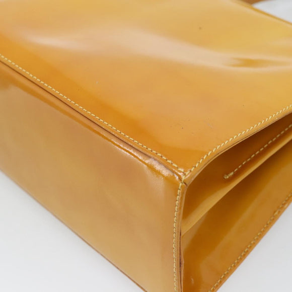 Salvatore Ferragamo Gancini Handtasche Lackleder 2-Wege Goldgelb Auth 183782