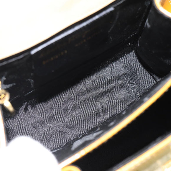 Salvatore Ferragamo Gancini Handtasche Lackleder 2-Wege Goldgelb Auth 183782