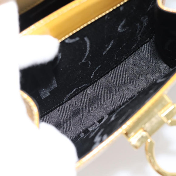 Salvatore Ferragamo Gancini Handtasche Lackleder 2-Wege Goldgelb Auth 183782
