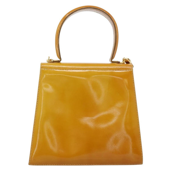 Salvatore Ferragamo Gancini Handtasche Lackleder 2-Wege Goldgelb Auth 183782