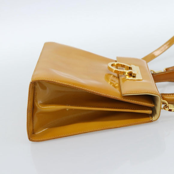 Salvatore Ferragamo Gancini Handtasche Lackleder 2-Wege Goldgelb Auth 183782