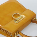 Salvatore Ferragamo Gancini Handtasche Lackleder 2-Wege Goldgelb Auth 183782-6