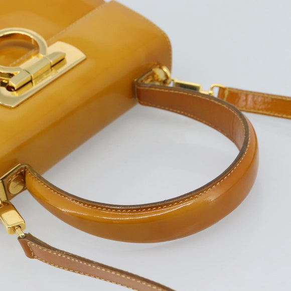 Salvatore Ferragamo Gancini Handtasche Lackleder 2-Wege Goldgelb Auth 183782