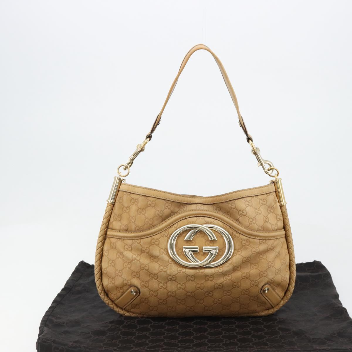 GUCCI GG Canvas Guccissima Shoulder Bag Leather Gold Beige 167734