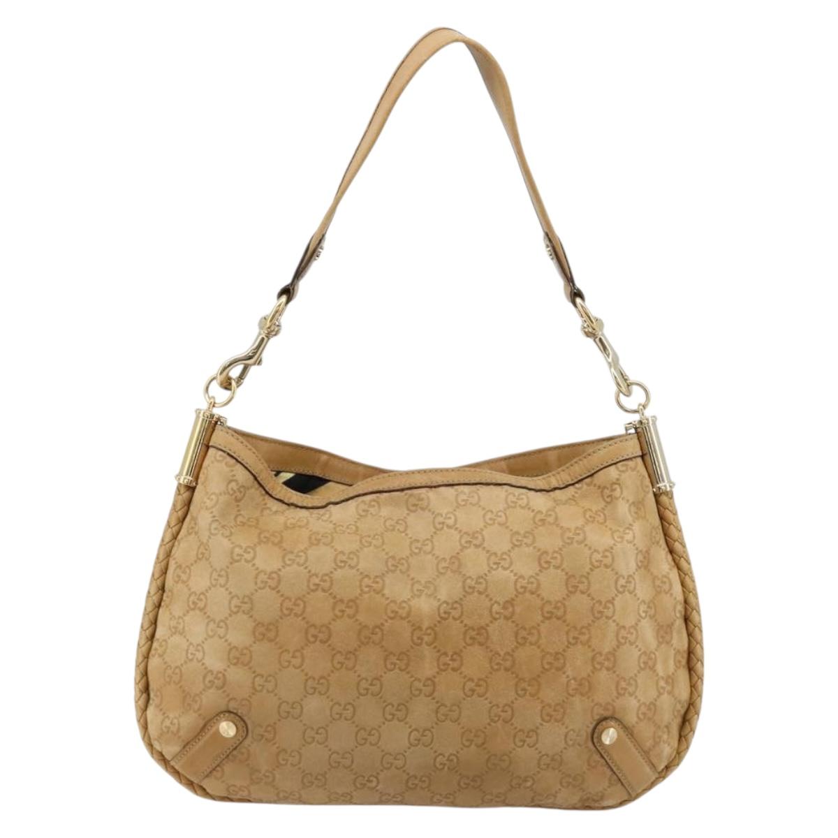 GUCCI GG Canvas Guccissima Shoulder Bag Leather Gold Beige 167734