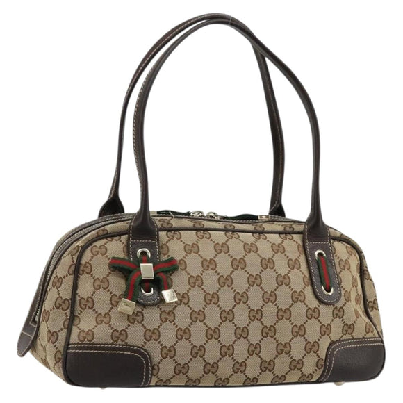 GUCCI GG Canvas Princey Web Sherry Line Bag Beige Gold 161720 Auth 183790A
