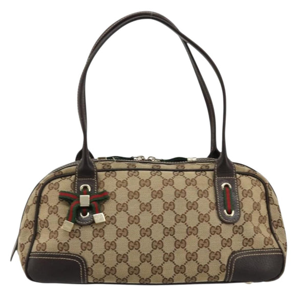 GUCCI GG Canvas Princey Web Sherry Line Bag Beige Gold 161720 Auth 183790A