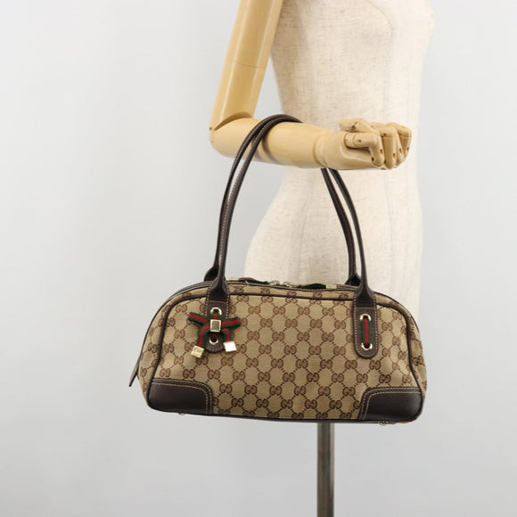GUCCI GG Canvas Princey Web Sherry Line Bag Beige Gold 161720 Auth 183790A