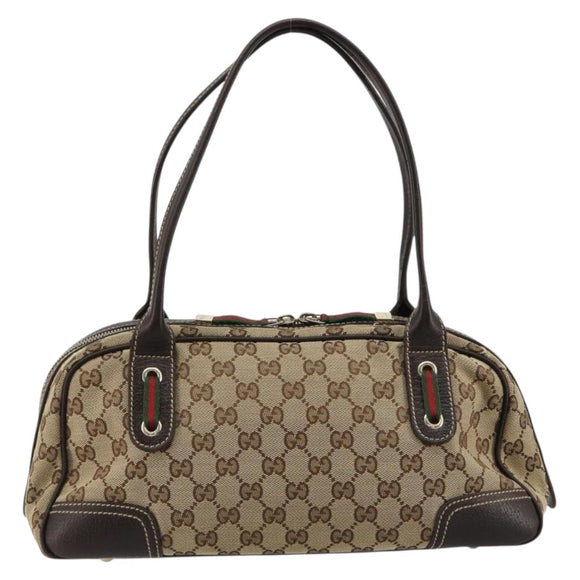 GUCCI GG Canvas Princey Web Sherry Line Bag Beige Gold 161720 Auth 183790A