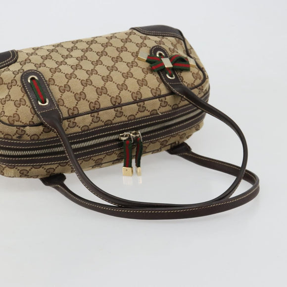 GUCCI GG Canvas Princey Web Sherry Line Bag Beige Gold 161720 Auth 183790A