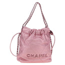 CHANEL Chain Chanel 22 Mini Shoulder Bag Calf Skin Pink CC Auth 183791SM-1