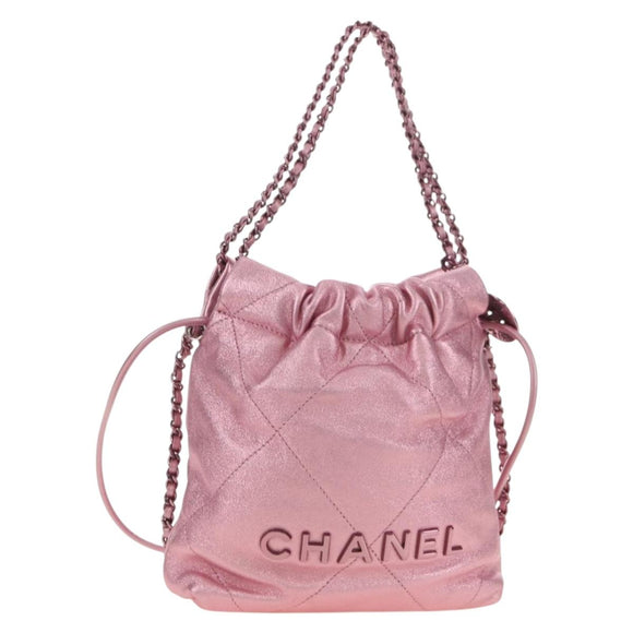 CHANEL Chain Chanel 22 Mini Shoulder Bag Calf Skin Pink CC Auth 183791SM