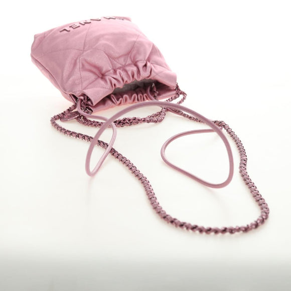 CHANEL Chain Chanel 22 Mini Shoulder Bag Calf Skin Pink CC Auth 183791SM