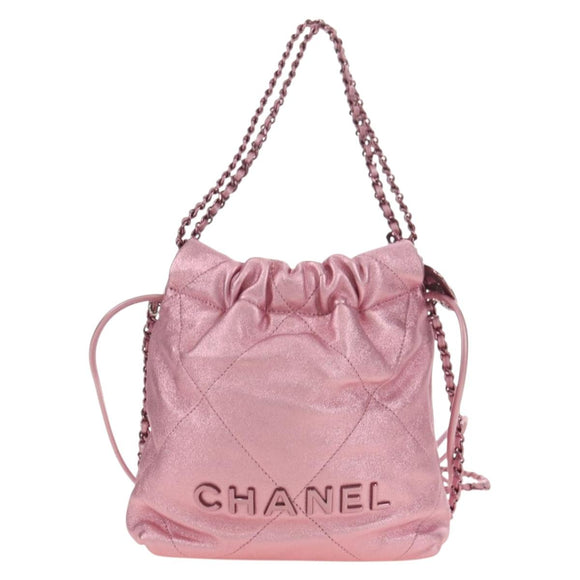 CHANEL Chain Chanel 22 Mini Shoulder Bag Calf Skin Pink CC Auth 183791SM