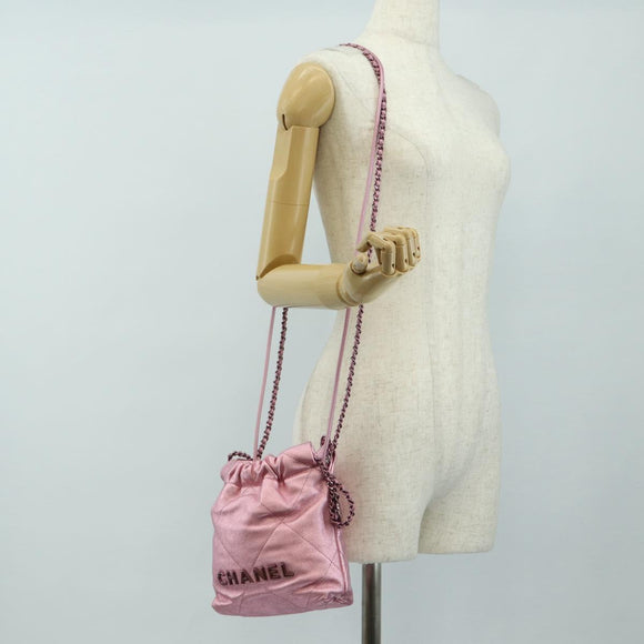 CHANEL Chain Chanel 22 Mini Shoulder Bag Calf Skin Pink CC Auth 183791SM