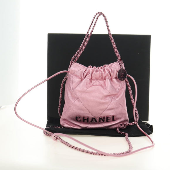 CHANEL Chain Chanel 22 Mini Shoulder Bag Calf Skin Pink CC Auth 183791SM