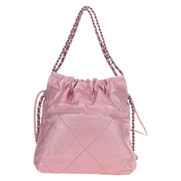 CHANEL Chain Chanel 22 Mini Shoulder Bag Calf Skin Pink CC Auth 183791SM