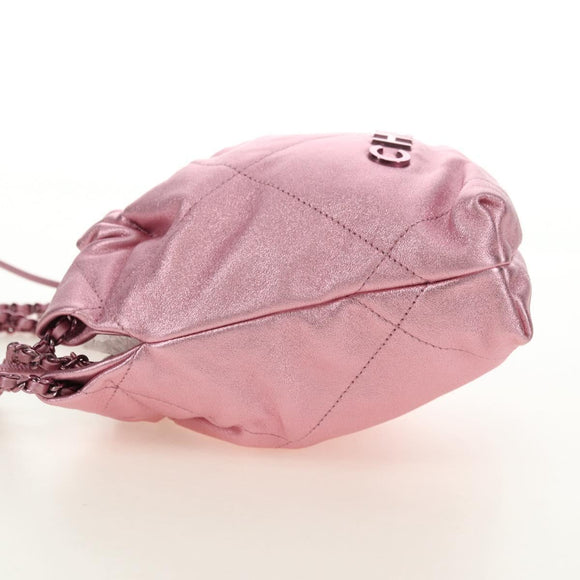 CHANEL Chain Chanel 22 Mini Shoulder Bag Calf Skin Pink CC Auth 183791SM