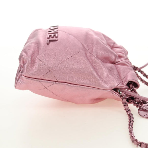 CHANEL Chain Chanel 22 Mini Shoulder Bag Calf Skin Pink CC Auth 183791SM