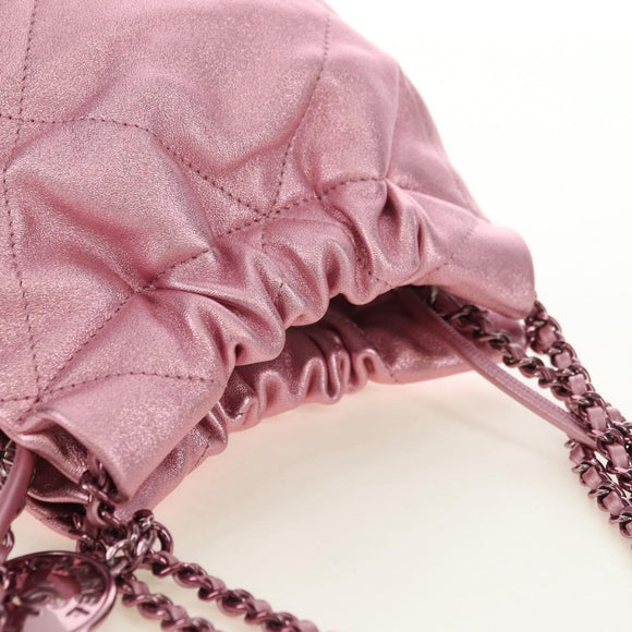 CHANEL Chain Chanel 22 Mini Shoulder Bag Calf Skin Pink CC Auth 183791SM