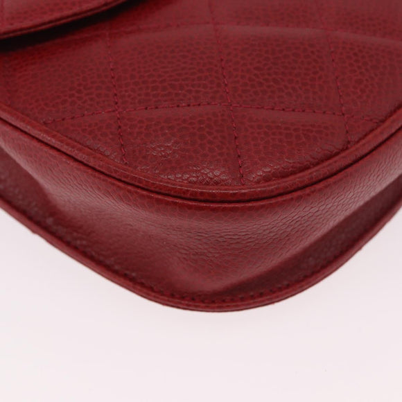 CHANEL Waist bag Caviar Skin Red Gold CC Auth 183792V