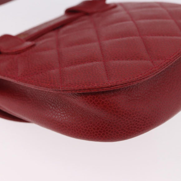 CHANEL Gürteltasche Caviar Skin Rot Gold CC Auth 183792V