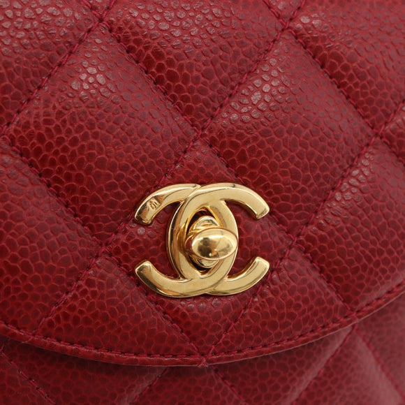 CHANEL Waist bag Caviar Skin Red Gold CC Auth 183792V