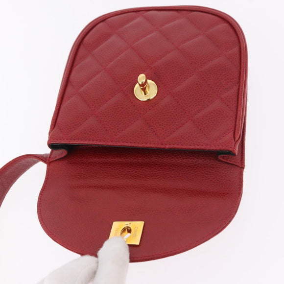 CHANEL Gürteltasche Caviar Skin Rot Gold CC Auth 183792V